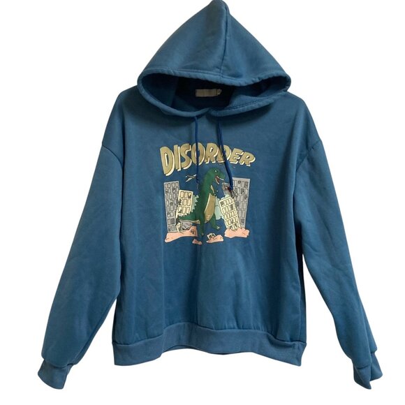 Women's / Junior's Cartoon Godzilla Disorder Hoodie BLUE Size Large - Picture 1 of 2